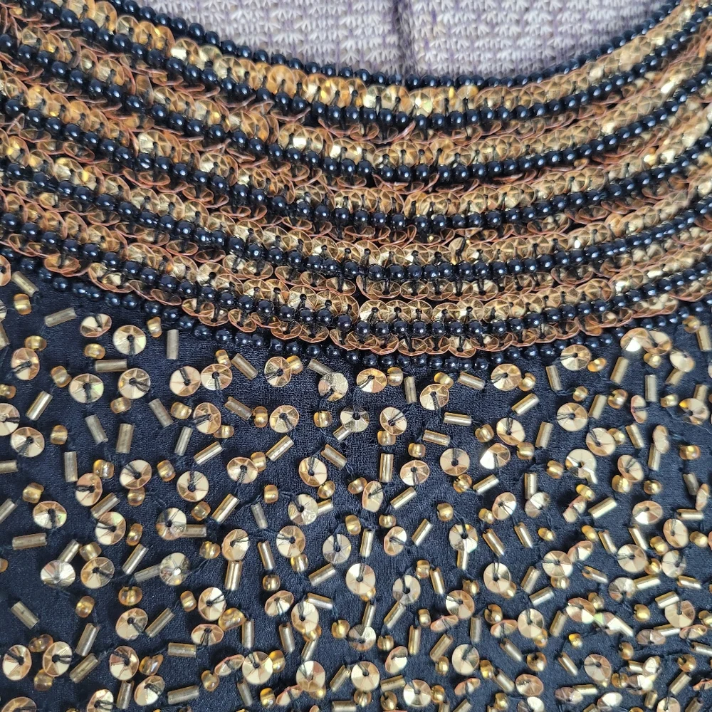 Vintage Niteline 100% silk dress with gold beading in size 10 - Picture 5 of 15